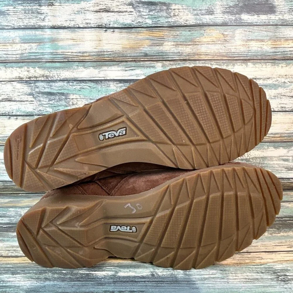 TEVA Delavina Ankle Boots Womens Size 6.5M Brown Suede Zip Up Low Block Heel